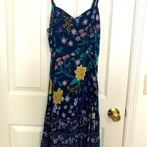 Floral and navy sundress with pleated bottom